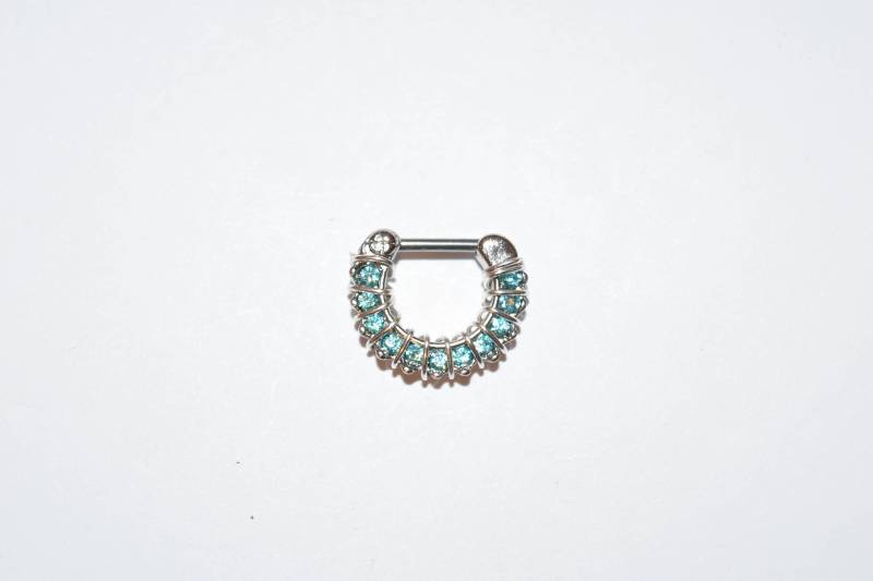 Draht Gewickelt Blau Edelstein Gepflastert 316L Chirurgenstahl Septum Clicker Ring, Ringe, Nasenringe, Nasenpiercings, Spring Shopping von KnotTreasuresJewelry