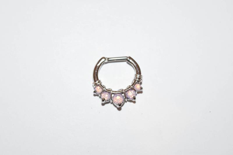 Draht Gewickelt Rosa Fünf-Zacken-Opalites 316L Chirurgenstahl Septum Clicker Ring, Nasenring, Piercings, Ringe, Frühling Shopping von KnotTreasuresJewelry