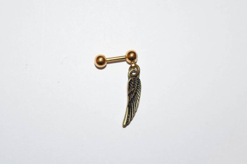 Gold Angel Wing Dangle 316L Chirurgenstahl Juwel Set Knorpel/Tragus Barbells, Ohrring, Ohrringe, Frühlingsshopping von KnotTreasuresJewelry