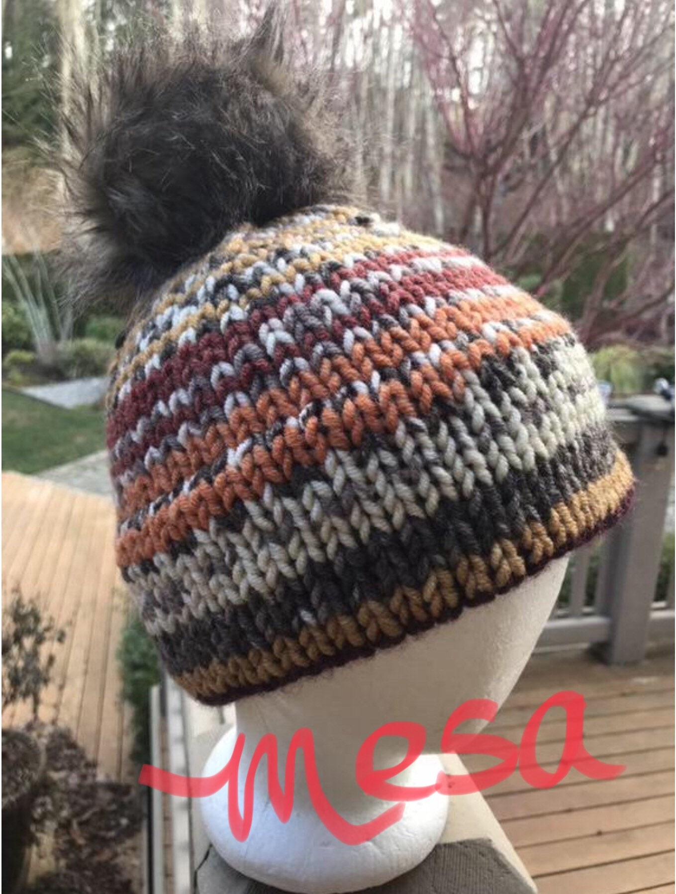 Sofort Lieferbar - Grobstrick Handgestrickte Mehrfarbige Mütze Mit Kunstfell Pom Sofort Lieferbar - Grobstrick Handgestrickte Mehrfarbige Mütze Mit Kunstfell Pom von KnotableKnits