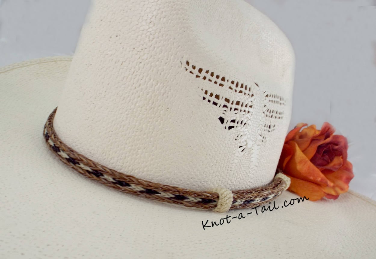 Cowboyhut, Hutband Aus Rosshaar, Schmal, Ohne Quasten, Naturfarben, Westernhutband, Rodeo, 3-Farbig von Knotatail
