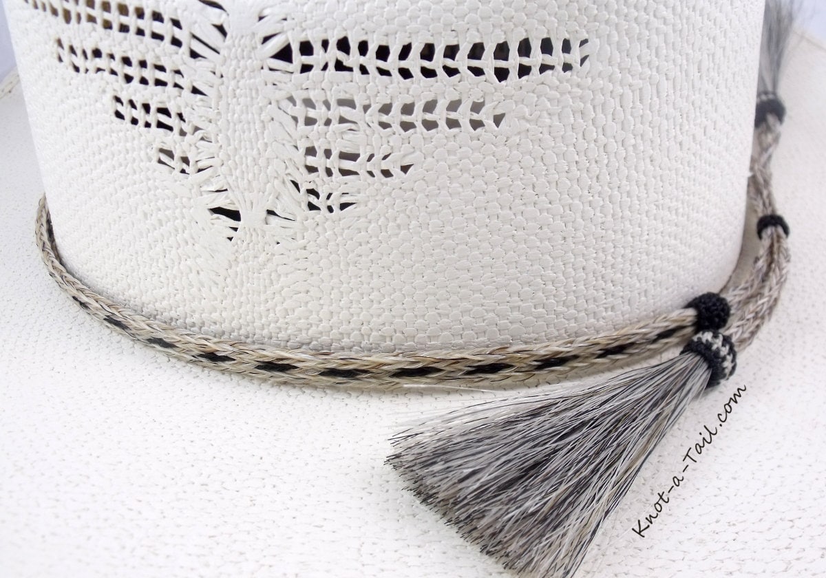 Hutband Aus Rosshaar, Cowboyhutband, 3 Strang Breit, Traumhaftes Graues Aparte Doppelquasten Rosshaar von Knotatail