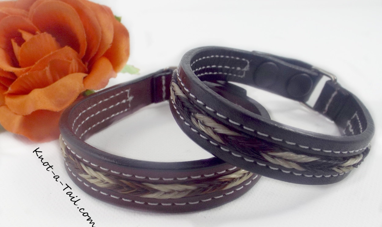 Rosshaar-Armband, Lederarmband, Geflochtene Rosshaar-Einlage, Herrlich, Lederarmband Für Pferdeliebhaber, Einstellbar Bis 19 cm, Braun von Knotatail