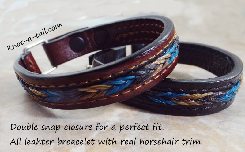 Rosshaar Armband, Lederarmband, Rosshaareinsatz, Türkis/Schwarz/Zimtfarbener 19-22 cm, Schwarzes Oder Braunes Lederarmband von Knotatail