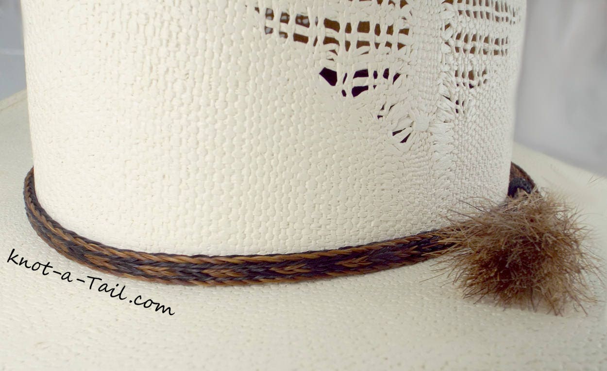 Rosshaar Hutband, Cowboy 3 Strang Breit, Wunderschönes Braun/Schwarzes Rosshaar, Perfekt, Aparte Doppeltroddel Aus von Knotatail