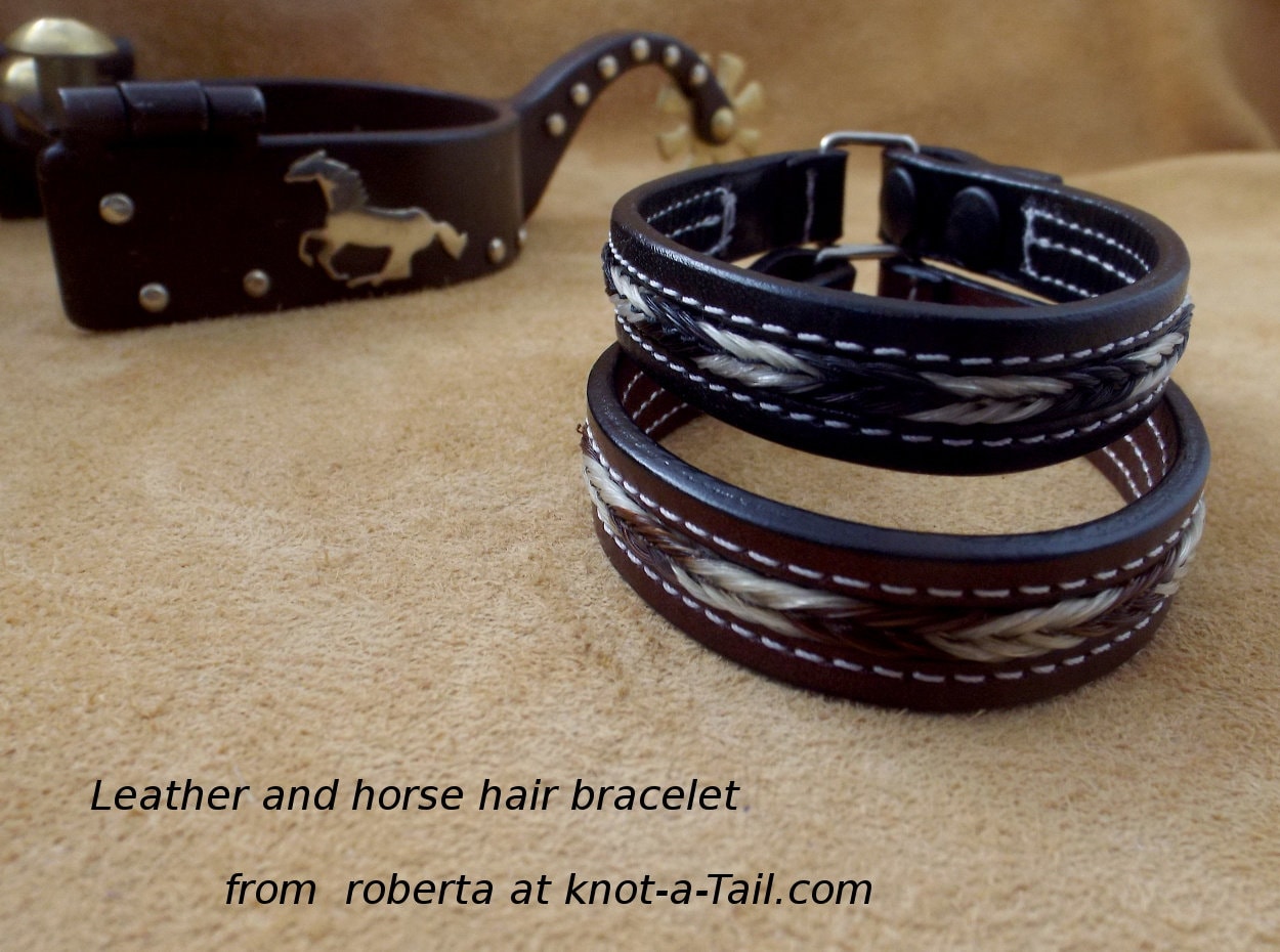 Schwarzes Lederarmband, Armband Aus Geflochtenem Rosshaar, Rosshaargeflecht, Beauty, Geschenk Für Reiter, 20 cm von Knotatail