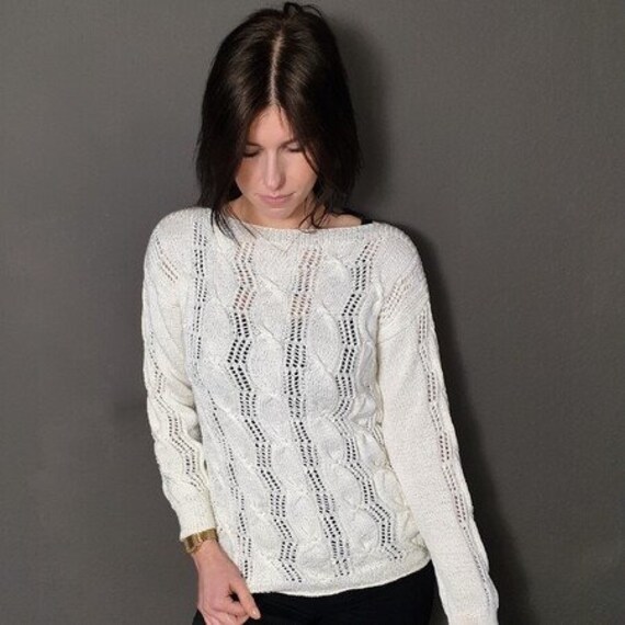 Pullover Strickpullover S/M 36/40 Lochmuster Zopfmuster von Knotenkoenig2022