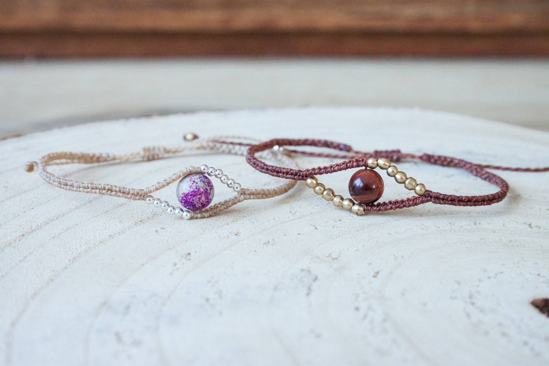 Makramee Armband Auge Mit Edelsteinperle Und Messingperlen Oder Silberperlen | 925 von Knotenland