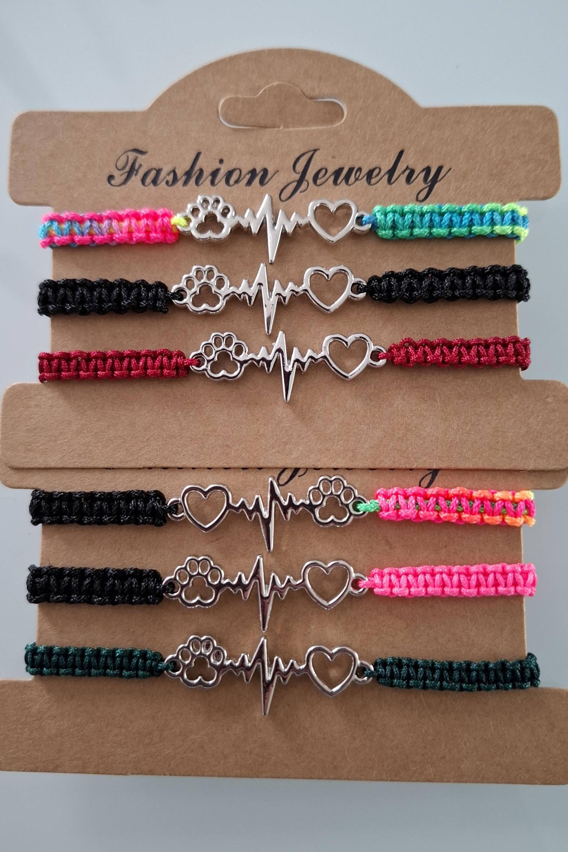 Makramee Armband Pfote Tatze Puls Herz Liebe Katze Hund Verkauf Für Tierschutz Spenden Geschenk Tier Welpe Freundschaftsarmband von Knotenmaus