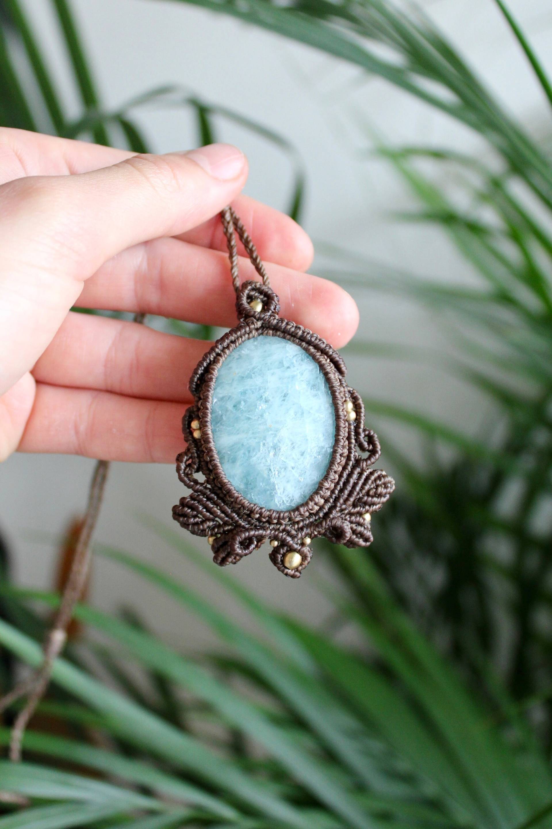 Makramee Halskette Mit Aquamarin von KnottedLoveAT