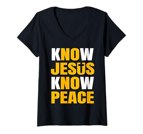 Damen Jesus kennen, Frieden kennen, inspirierender Christ T-Shirt mit V-Ausschnitt Damen Jesus kennen, Frieden kennen, inspirierender Christ T-Shirt mit V-Ausschnitt von Know Jesus Know Peace Faith Inspiration