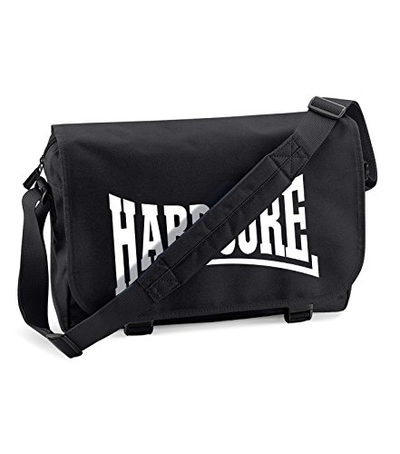 Gabber Messenger Bag Hardcore Logo Retro Schultertasche Uptempo Hardstyle (Schwarz) von KNOW-MORE-STYLEZ
