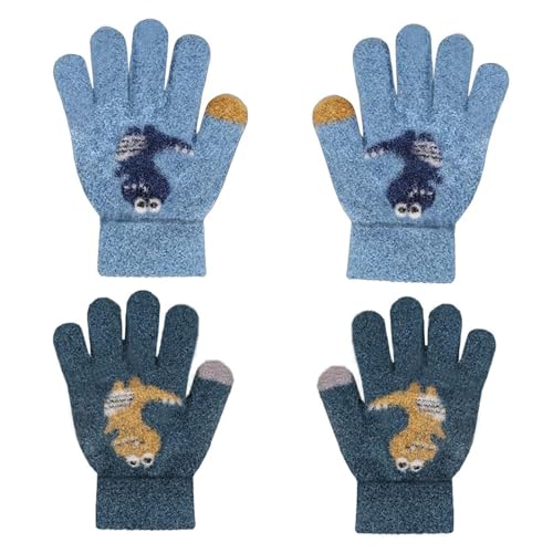 2 Paar Warme Handschuhe Kinde, Süße Handschuhe Kinder, Kleinkind Handschuhe Geschenk, Handschuhe Kinder Stretch, Fingerhandschuhe Kinder Winter für 4-10 Jahre Mädchen Junge von Knowing