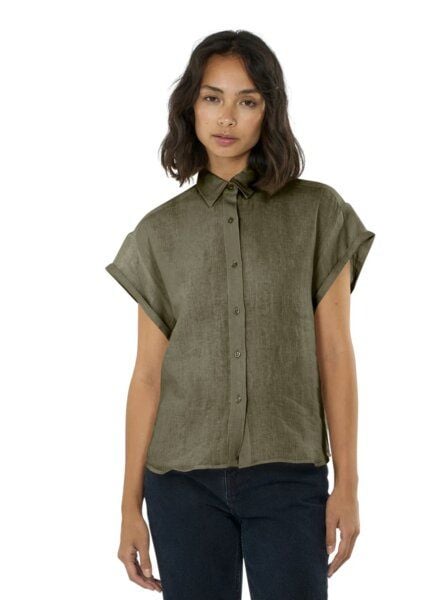 Knowledge Cotton Apparel Aster Fold Up Short Sleeve Linen Shirt von Knowledge Cotton Apparel