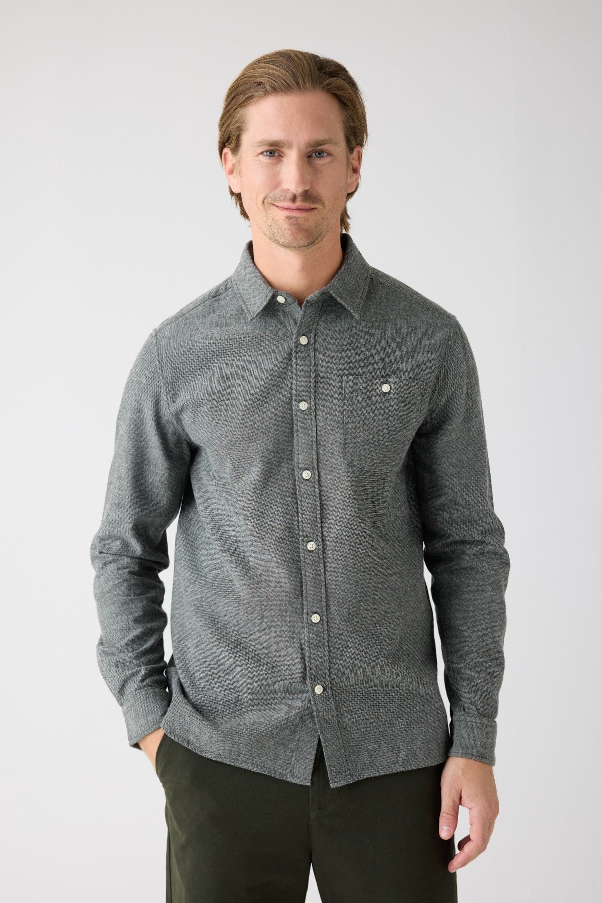 Hemd Fishbone Flannel Grün von KnowledgeCotton Apparel