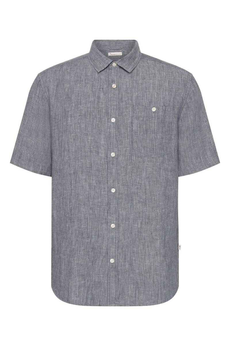 Hemd Regular Linen Short Sleeve Blau von KnowledgeCotton Apparel