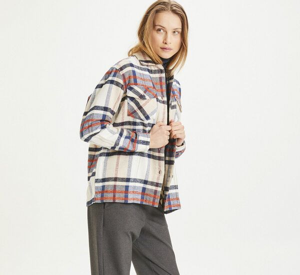 KnowledgeCotton Apparel Flanellhemd Damen - LILLIAN flannel overshirt pixel check - aus Bio-Baumwolle von KnowledgeCotton Apparel