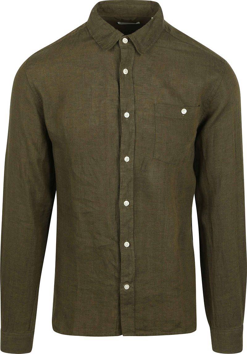 KnowledgeCotton Apparel Hemd Leinen Olivgrün - Größe M von KnowledgeCotton Apparel
