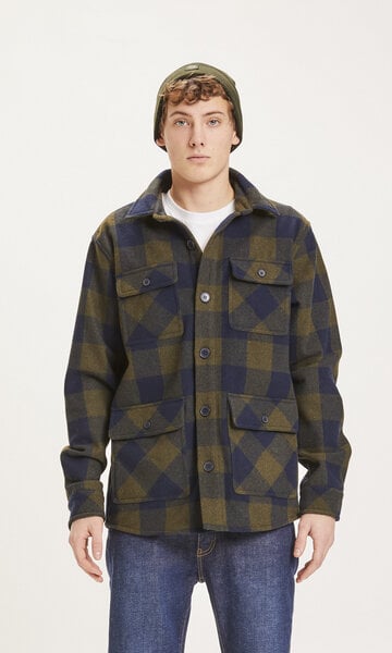 KnowledgeCotton Apparel Herren Overshirt PINE CHECKED WOOL OVERSHIRT - Forrest Night von KnowledgeCotton Apparel