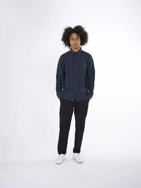 KnowledgeCotton Apparel Leinenhemd - Long sleeve striped linen custom fit shirt - aus Bio-Leinen - mit Kragen von KnowledgeCotton Apparel