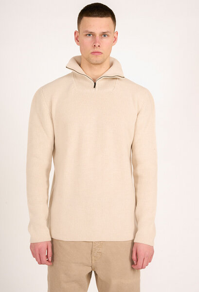 KnowledgeCotton Apparel Troyer - 1/2 neck zip merino wool rib knit - aus Bio-Wolle von KnowledgeCotton Apparel