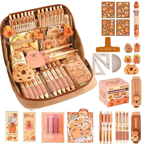Capybara Federmäppchen mit Fächern, Capybara Schreibwaren Set, Große Kapazität Federmäppchen, Capybara-Briefpapier-Set mit Großem Weit öffnender und Zubehör, für Junge Und Mädchen von Knowlife