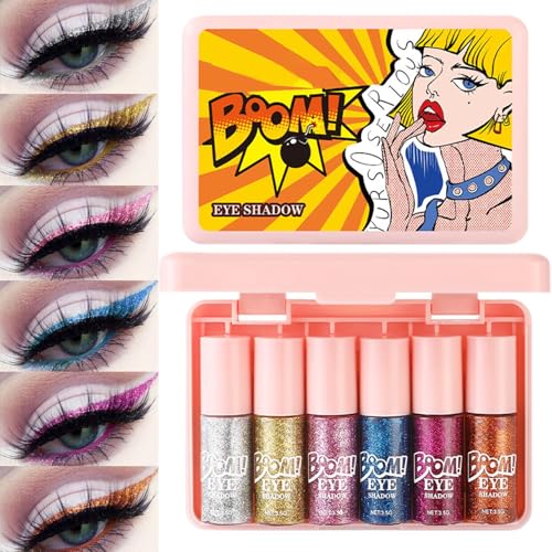 Flüssiger Glitzer Lidschatten - 6er Set Glitzer Lidschatten Wasserdicht - Lang Anhaltend Glänzend Schminkzubehör Für Frauen Und Mädchen Flüssiger Glitzer Lidschatten - 6er Set Glitzer Lidschatten Wasserdicht - Lang Anhaltend Glänzend Schminkzubehör Für Frauen Und Mädchen von Knowlife