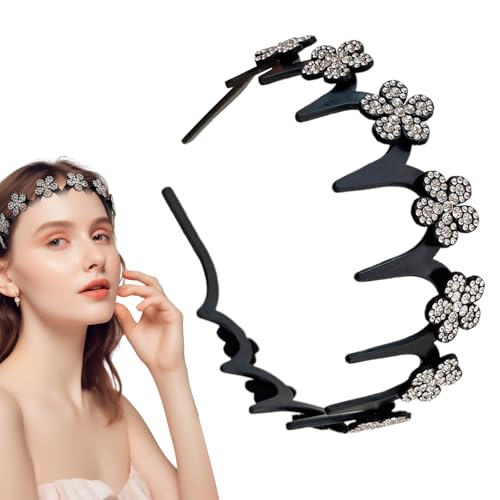 Gewelltes Stirnband | Haaraccessoire mit Strassblume,Ganzjahrestragbarer Haarschmuck Festigt Flughaare für Damen bei Freizeit Business Sport Gewelltes Stirnband | Haaraccessoire mit Strassblume,Ganzjahrestragbarer Haarschmuck Festigt Flughaare für Damen bei Freizeit Business Sport von Knowlife