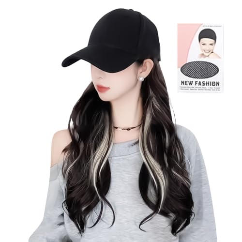 Hut mit Perücke,50 cm Perücke für Frauen | Natürlich Aussehendes Haar, Atmungsaktiver Verstellbarer Hut Für Styling Reisen Tägliches Tragen Kostüme Halloween Partys Dating von Knowlife