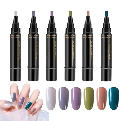 Nagellack Stifte Set Ohne Uv, 6 Farben Nagellackstifte Für Nägel, Schnelltrocknend Nageldesign Nagelkunst Stifte, 3 In 1 Gel-nagellack Stift Für Mädchen Und Frauen, Hause Und Professionelle Maniküre von Knowlife