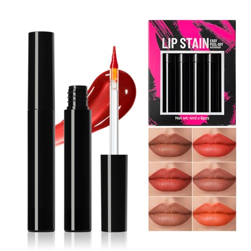 Peel Off Lippenstift | Peel Off Lipliner Stifte Set | 6 Stück Langzeit Transferfeste Lippenfarbe für Frauen Mädchen Freundin Schwester Familie Ehefrau von Knowlife