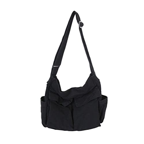Knowoo Leinwand Messenger Tasche Hobo Schnecke Tasche mit großer Kapazität mit mehreren Taschen Lässige Schultertasche für Frauen und Männer Einkaufen Reisen, Schwarz von EMMEXX