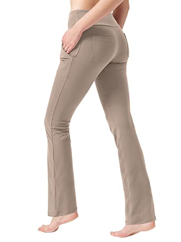 Knsbk Bootcut Yogahose für Frauen mit versteckten Taschen, hohe Taille, Workout-Hose, Bauchkontrolle, Kleid, Bootleg Arbeitshose, hellbraun, Groß von Knsbk