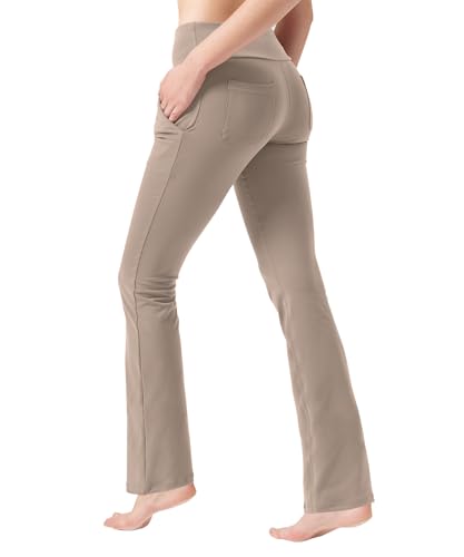 Knsbk Hohe Taille Bootcut Yogahose 4 Taschen Bauchkontrolle Kleid Hose für Damen Gesäßtaschen Workout Bootleg, Helles Braun, S Knsbk Hohe Taille Bootcut Yogahose 4 Taschen Bauchkontrolle Kleid Hose für Damen Gesäßtaschen Workout Bootleg, Helles Braun, S von Knsbk