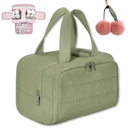 Cureaway Travel Cosmetic Bag, Large Capacity Wide-Open Travel Cosmetic Bag, 4-In-1 Portable Pouch Open Flat Toiletry Bags for Women with Divider and Handle (Green) von Knubbuf