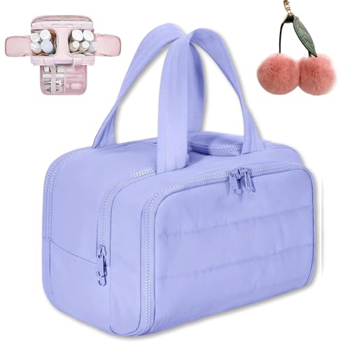Cureaway Travel Cosmetic Bag, Large Capacity Wide-Open Travel Cosmetic Bag, 4-In-1 Portable Pouch Open Flat Toiletry Bags for Women with Divider and Handle (Purple) von Knubbuf