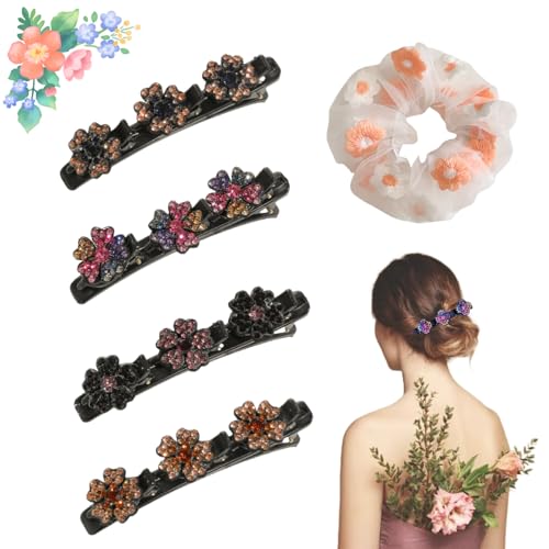 Doppelschicht Haarspange, Glitzernde Kristall-Stein Geflochtene Haarspangen, Haarspange Mit 3 Clips, Doppelschicht Haarspangen für Frauen Mädchen (C-4 Stück) von Knubbuf
