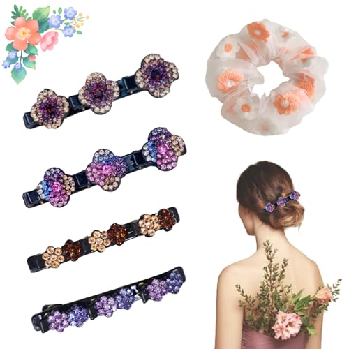 Doppelschicht Haarspange, Glitzernde Kristall-Stein Geflochtene Haarspangen, Haarspange Mit 3 Clips, Doppelschicht Haarspangen für Frauen Mädchen (F-4 Stück) von Knubbuf