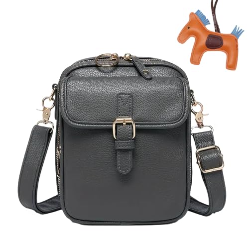Knubbuf Upgrade Vintage Diebstahlsichere Crossbody-Tasche, Crossbody-Ledertasche mit Großem Fassungsvermögen, Doppellagige Große Umhängetaschen mit 10 Kartenfächern für Damen (Dark gray) von Knubbuf
