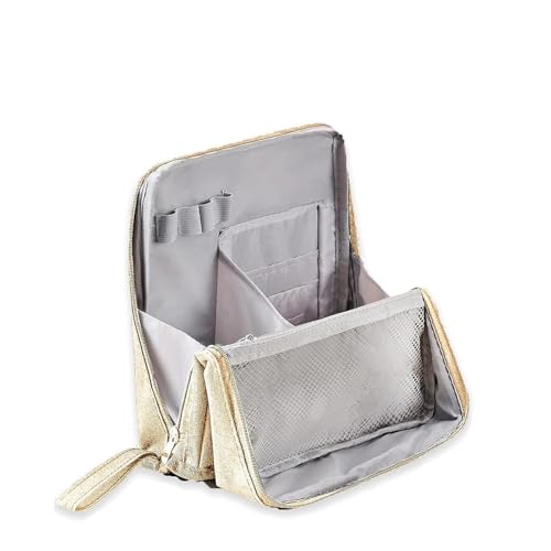 Stehende Make-up-Tasche, Mehrzweck-Stand-Make-up-Tasche aus Oxford-Stoff mit großer Kapazität, tragbarer Make-up-Organizer aus Stoff mit Mehreren Fächern, Leichter wasserdichter Organizer (Beige) von Knubbuf