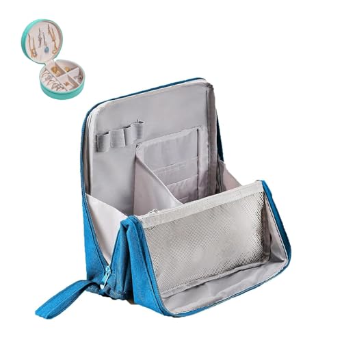 Stehende Make-up-Tasche, Mehrzweck-Stand-Make-up-Tasche aus Oxford-Stoff mit großer Kapazität, tragbarer Make-up-Organizer aus Stoff mit Mehreren Fächern, Leichter wasserdichter Organizer (Blue) von Knubbuf