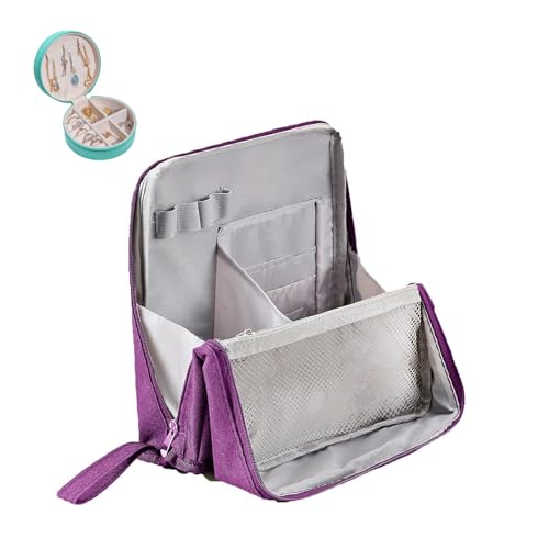 Stehende Make-up-Tasche, Mehrzweck-Stand-Make-up-Tasche aus Oxford-Stoff mit großer Kapazität, tragbarer Make-up-Organizer aus Stoff mit Mehreren Fächern, Leichter wasserdichter Organizer (Purple) von Knubbuf