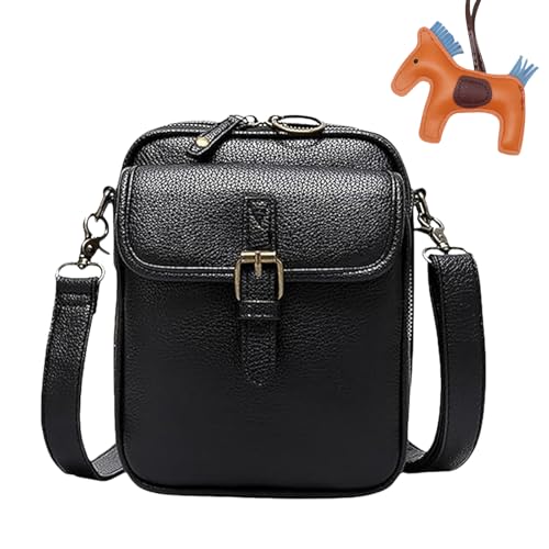 Successive Crossbody Leather Bag, Successive Vintage Large Capacity Messenger Bag, Double Layer Large Adjustable Capacity Mini Anti-Theft Messenger Bags with 10 Card Slots for Women (Black) von Knubbuf