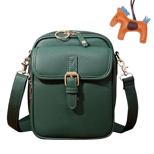 Successive Crossbody Leather Bag, Successive Vintage Large Capacity Messenger Bag, Double Layer Large Adjustable Capacity Mini Anti-Theft Messenger Bags with 10 Card Slots for Women (Green) von Knubbuf