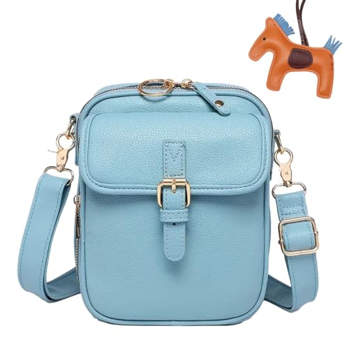 Successive Crossbody Leather Bag, Successive Vintage Large Capacity Messenger Bag, Double Layer Large Adjustable Capacity Mini Anti-Theft Messenger Bags with 10 Card Slots for Women (Lake blue) von Knubbuf