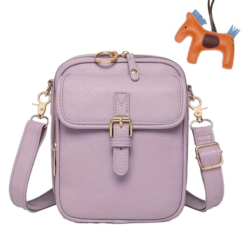 Successive Crossbody Leather Bag, Successive Vintage Large Capacity Messenger Bag, Double Layer Large Adjustable Capacity Mini Anti-Theft Messenger Bags with 10 Card Slots for Women (Light purple) von Knubbuf