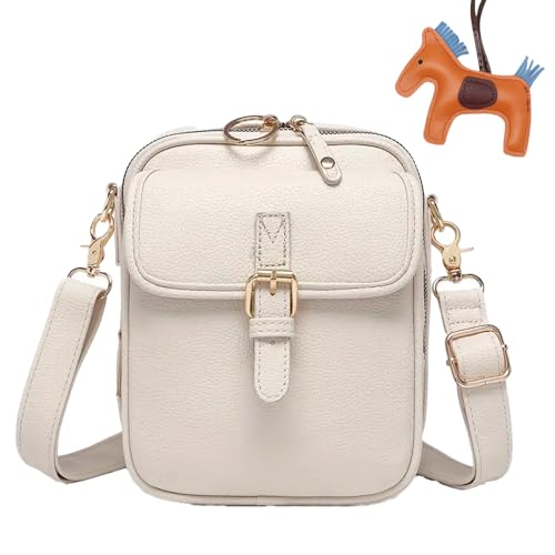 Successive Crossbody Leather Bag, Successive Vintage Large Capacity Messenger Bag, Double Layer Large Adjustable Capacity Mini Anti-Theft Messenger Bags with 10 Card Slots for Women (Off-white) von Knubbuf