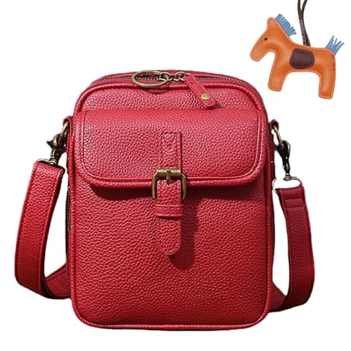 Successive Crossbody Leather Bag, Successive Vintage Large Capacity Messenger Bag, Double Layer Large Adjustable Capacity Mini Anti-Theft Messenger Bags with 10 Card Slots for Women (Wine red) von Knubbuf