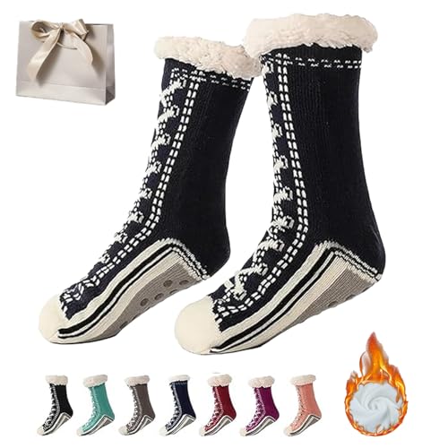 Ultra-thick Cashmere Slipper Home Socks, Cashmere Slipper Socks, Non Slip Warm Cozy Fleece Lined Fuzzy Sock for Women (Black, Erwachsene, Einheitsgröße, Alphanumerisch, EU Schuhgrößensystem, M) von Knubbuf