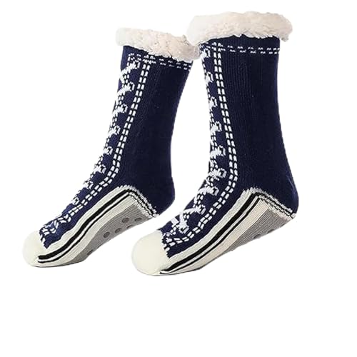 Ultra-thick Cashmere Slipper Home Socks, Cashmere Slipper Socks, Non Slip Warm Cozy Fleece Lined Fuzzy Sock for Women (Navy Blue, Erwachsene, Einheitsgröße, Alphanumerisch, EU Schuhgrößensystem, M) von Knubbuf